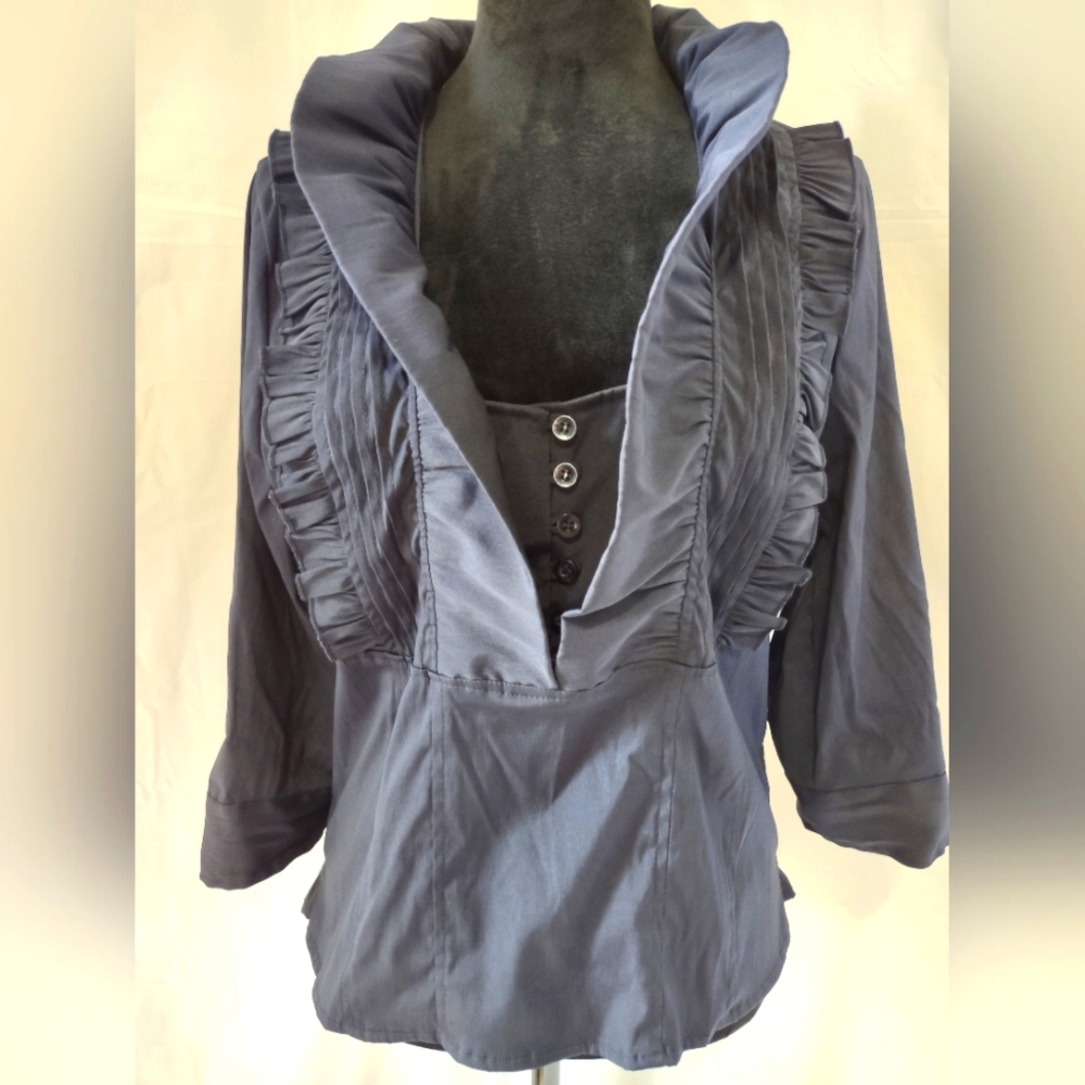 ANTILIA FEMME Women's Navy Blue Blouse Size Large